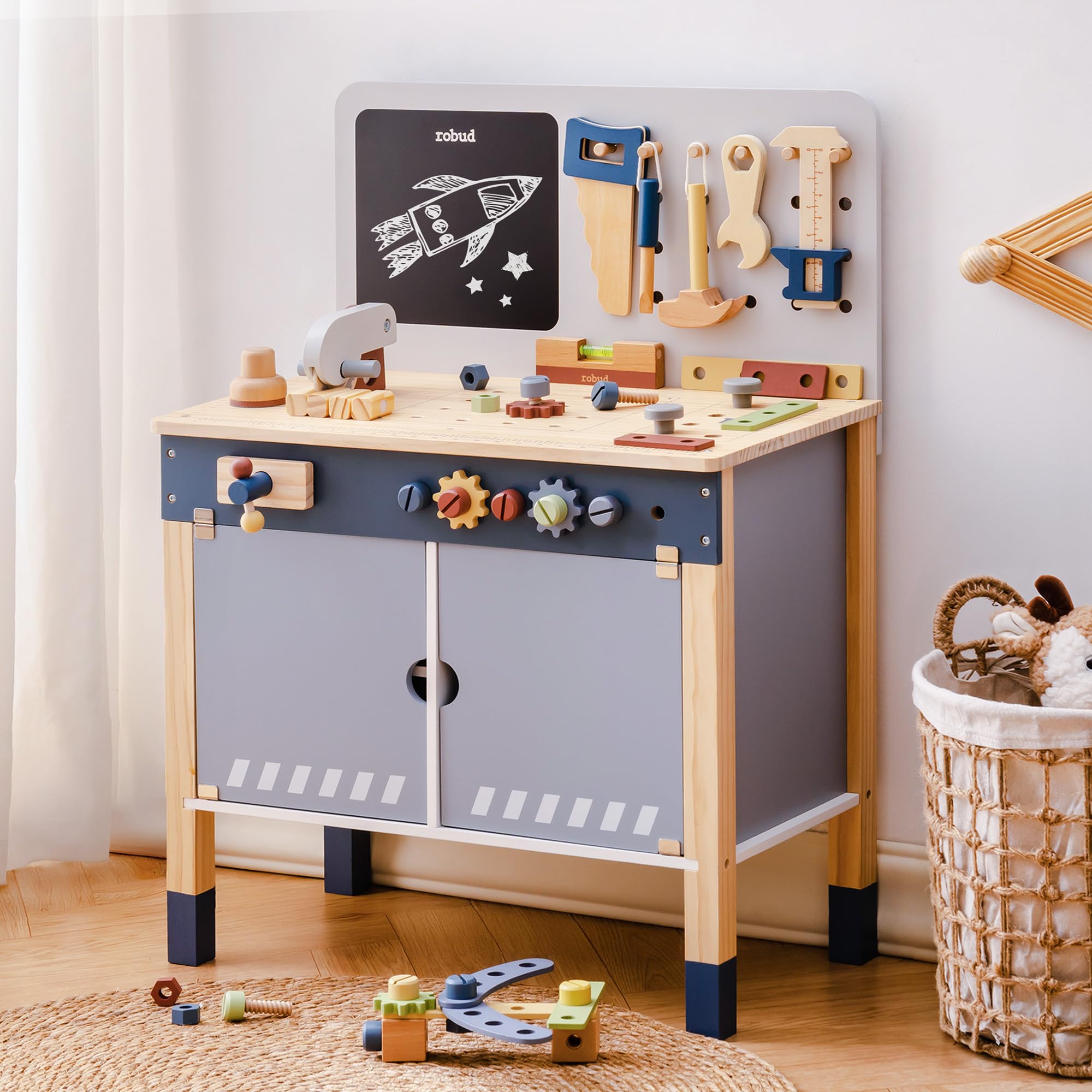 ROBUD Wooden Toy Workbench Pre - đánh giá và giá Tools Workshop For Kids